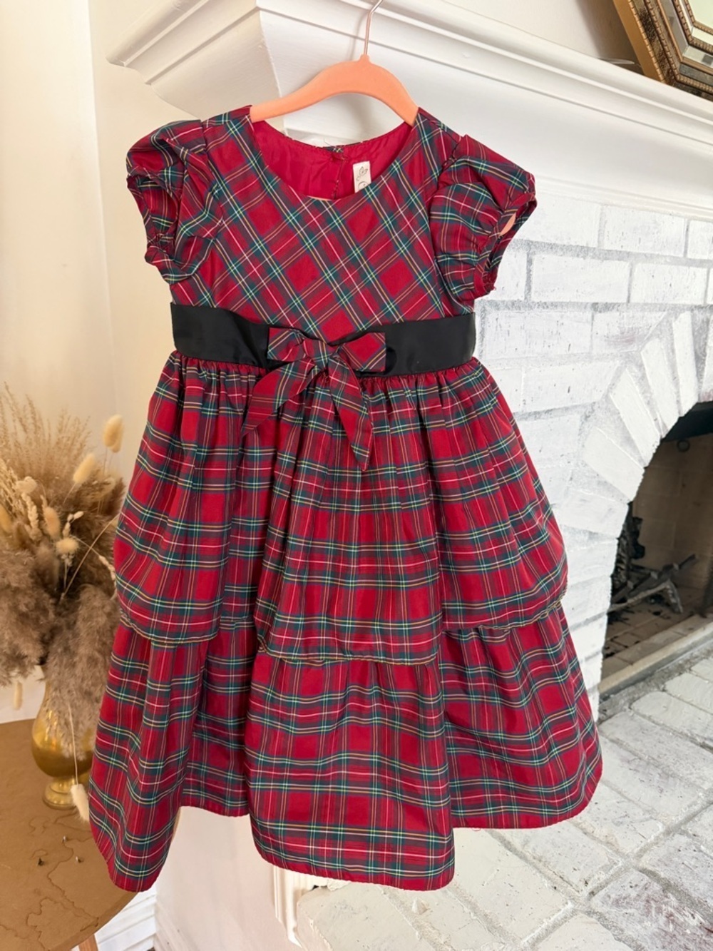 Girls 4T Red tartan Plaid Holiday Dress with Black Sash
